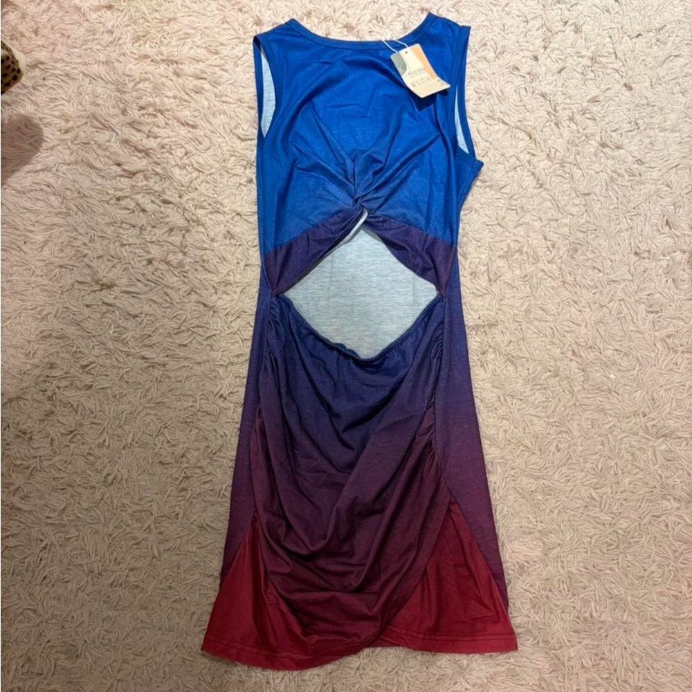 Casual Crewneck Bodycon Tank Dress Cutout Twist Slim Wrap Party Evening Dresses